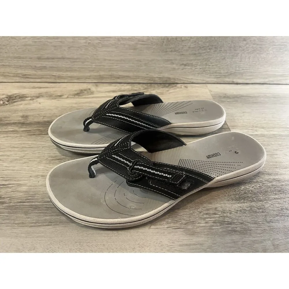 Women's Clarks Cloudsteppers‎ Brinkley Jazz Flip Flops Black White Size 9